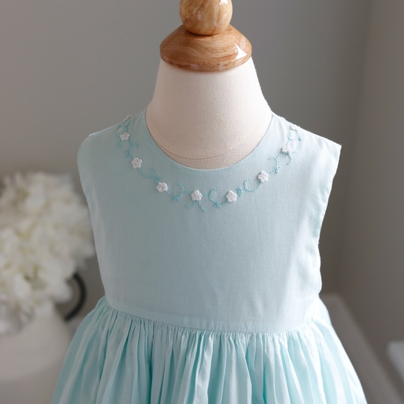 Strasburg Dress Girl'sCotton Aqua Mint Green Sundress with Embroidery - Picture 2 of 6